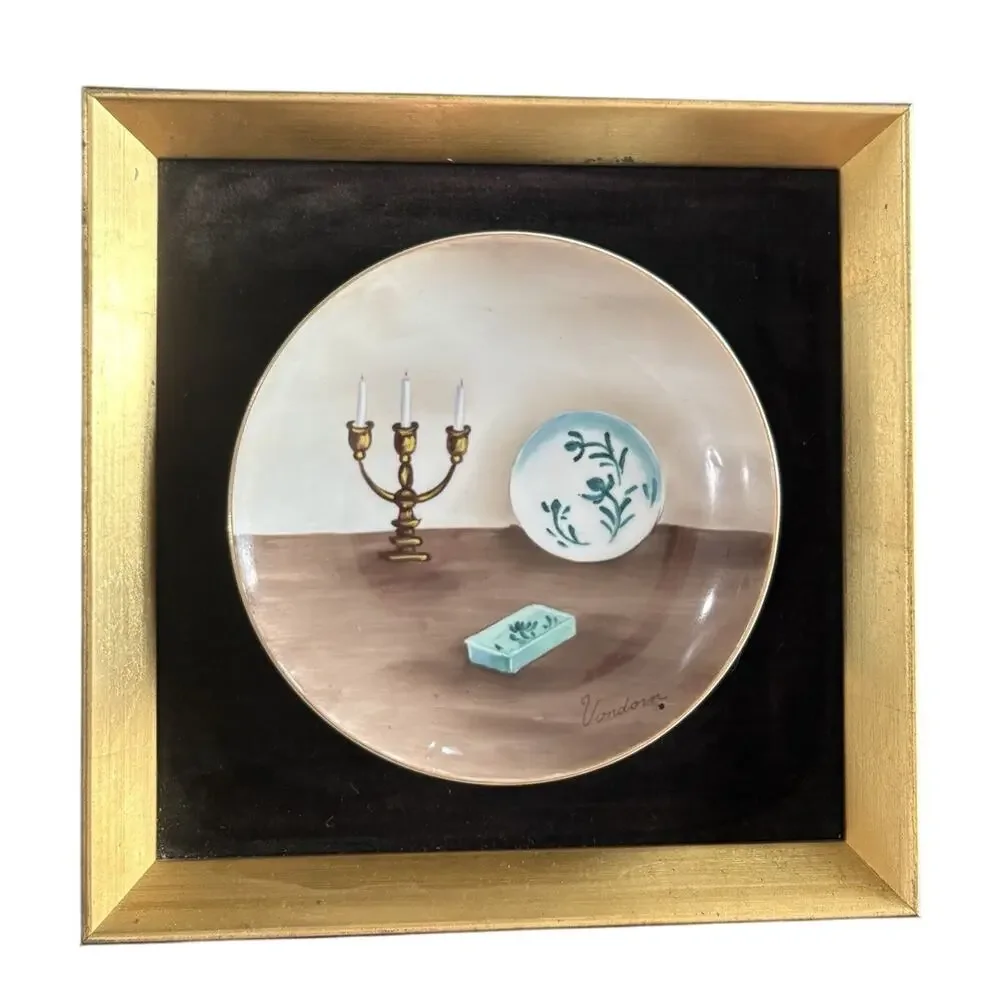 (2) Vintage Andrea Sadek Gold Framed Decorative Plates Still Life Wall Art MCM